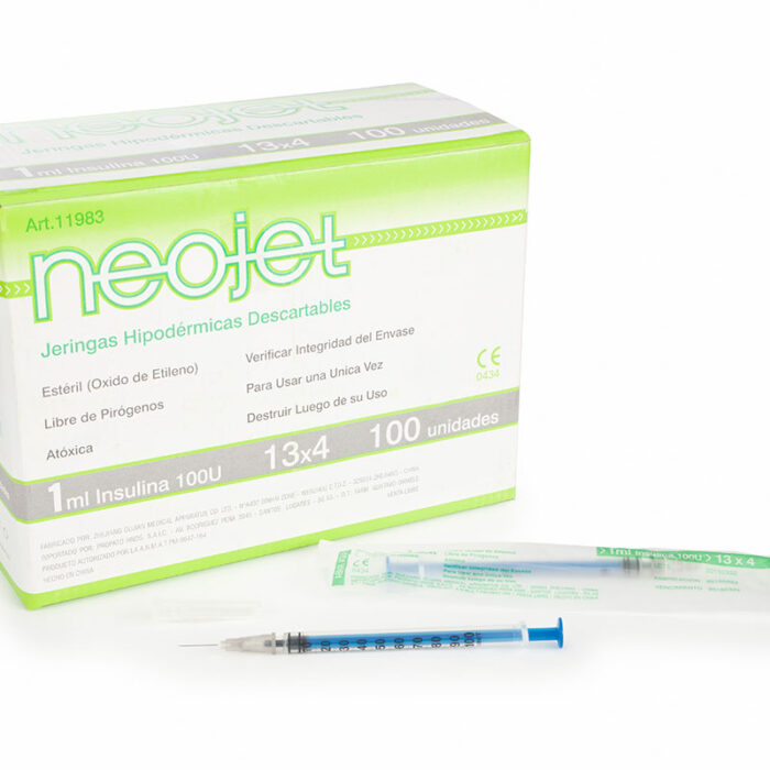 Jeringa de Insulina 40/8 - 25/8 - 50/8 NeoJet x100 unidades